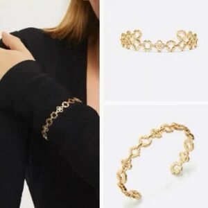 NWT Tory Burch Kira Multi Motif Cuff Clover Elegant Gold Tone Bracelet
